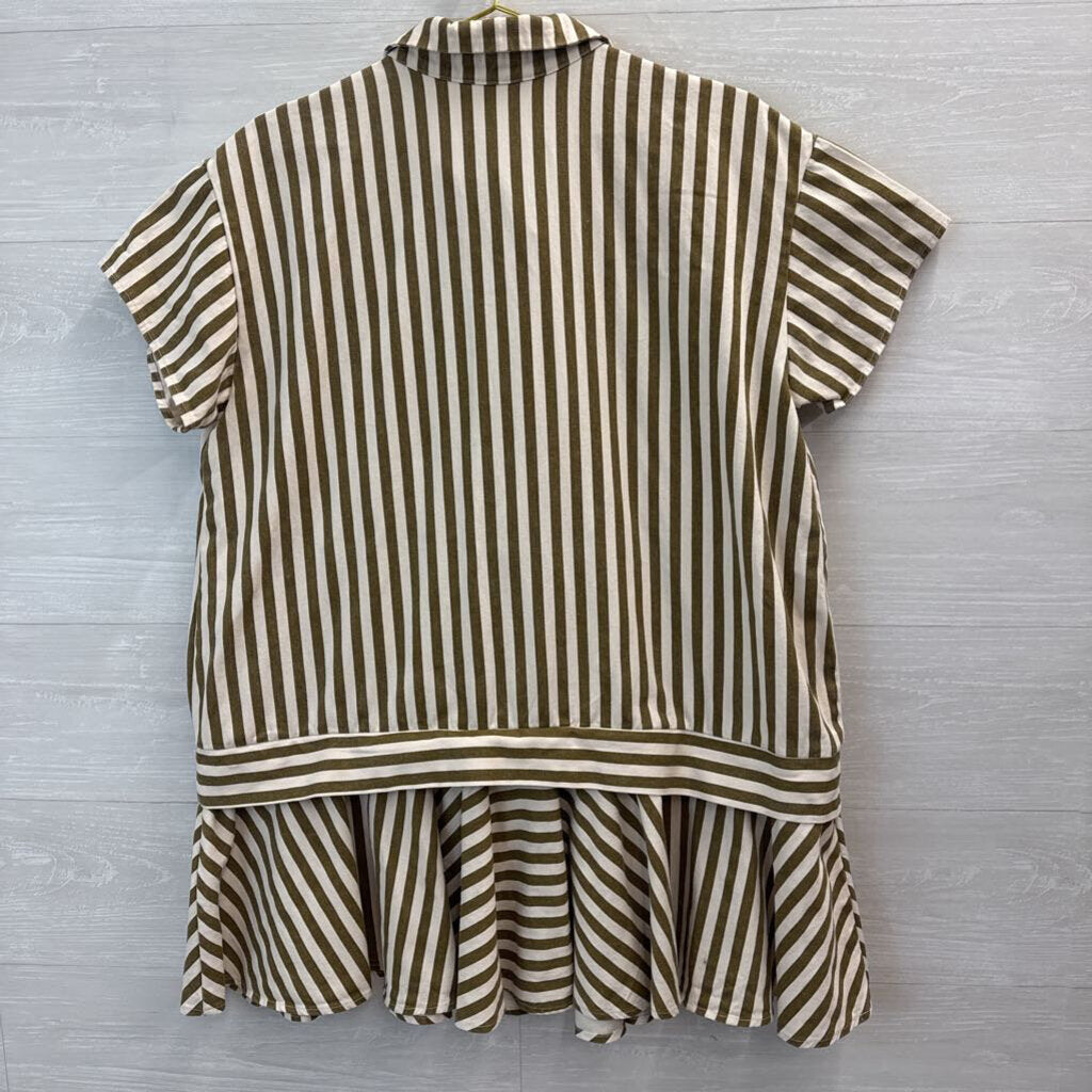 Aureum Striped Cotton Button Up Mini Dress Medium