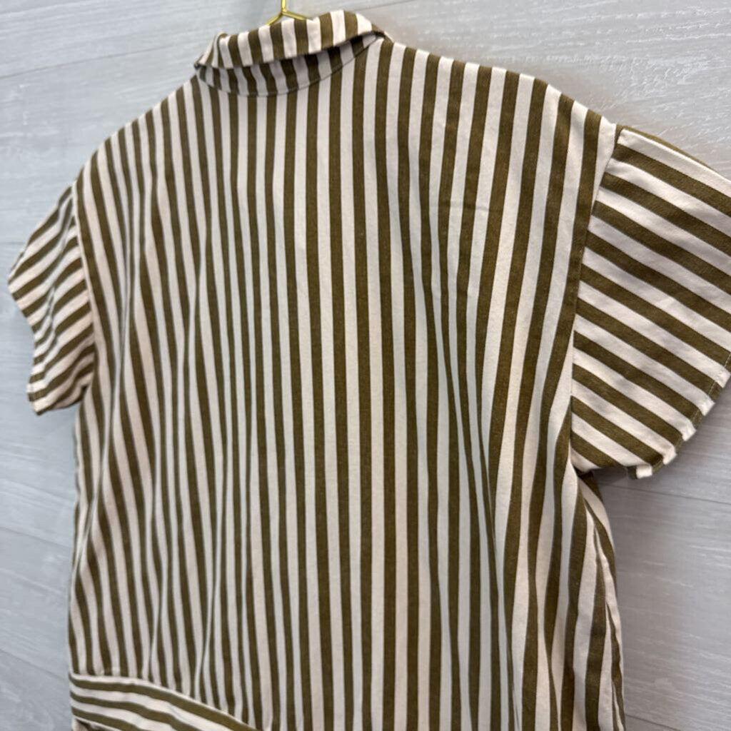Aureum Striped Cotton Button Up Mini Dress Medium