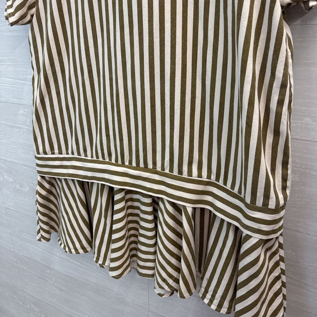 Aureum Striped Cotton Button Up Mini Dress Medium