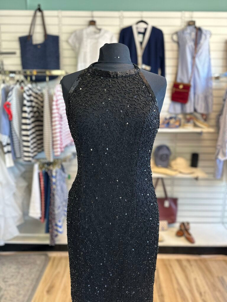 Laurence Kazar High Neck Beaded Long Formal Medium