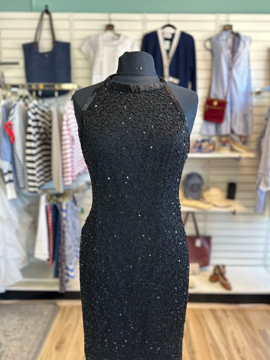 Laurence Kazar High Neck Beaded Long Formal Medium