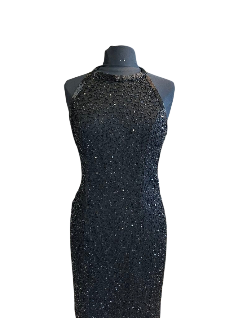 Laurence Kazar High Neck Beaded Long Formal Medium