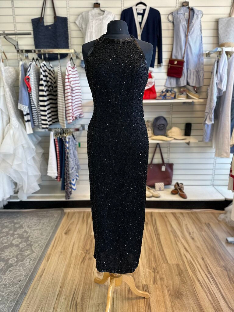 Laurence Kazar High Neck Beaded Long Formal Medium