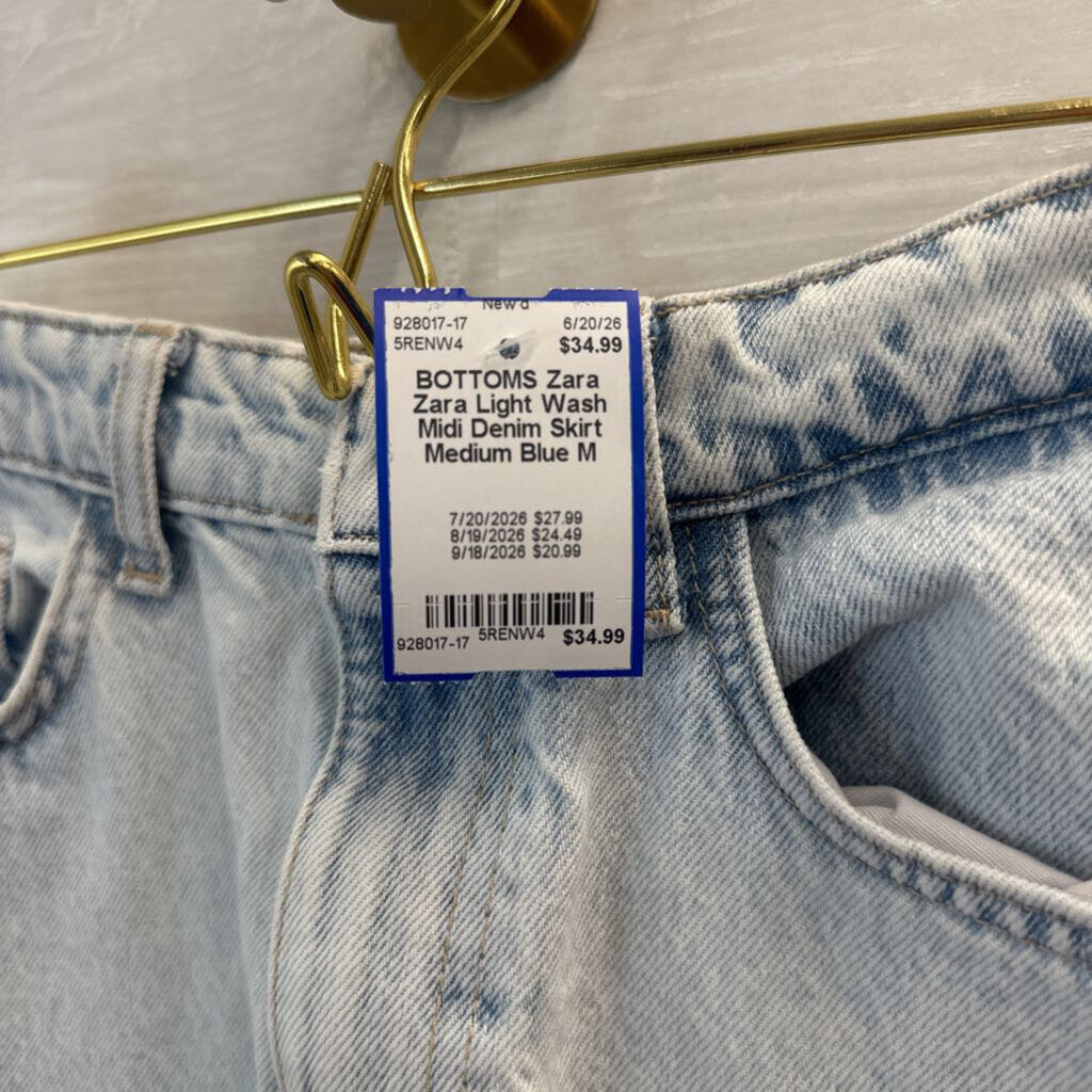 Zara Light Wash Midi Denim Skirt Medium
