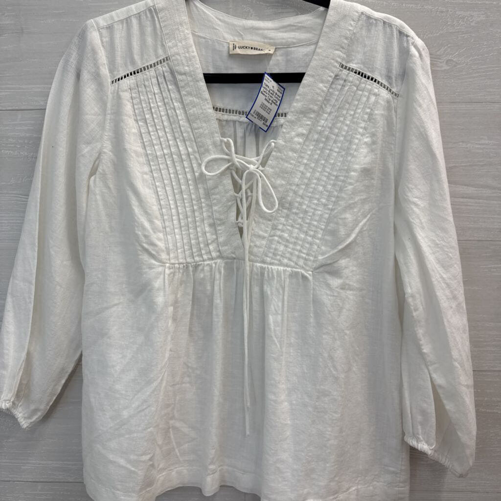 Lucky Brand Cotton Lace Front Long Sleeve Top Medium