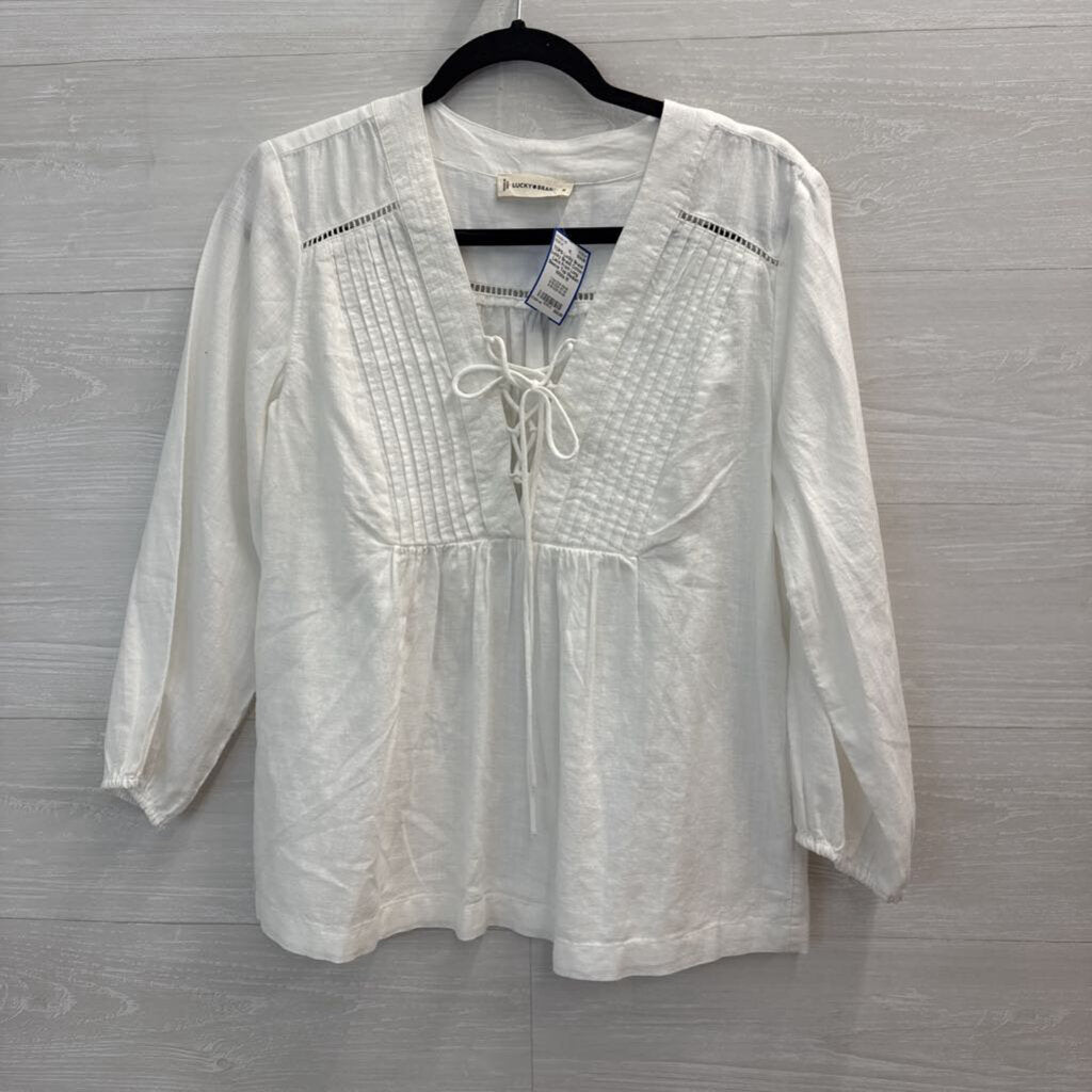 Lucky Brand Cotton Lace Front Long Sleeve Top Medium
