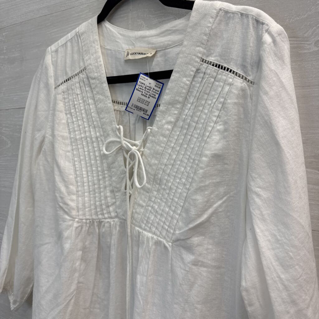 Lucky Brand Cotton Lace Front Long Sleeve Top Medium