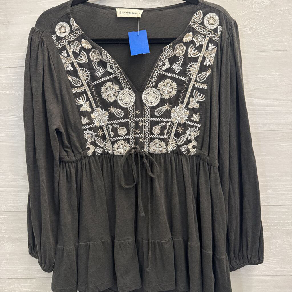 Lucky Brand Embroidered Long Sleeve Tunic Top Medium