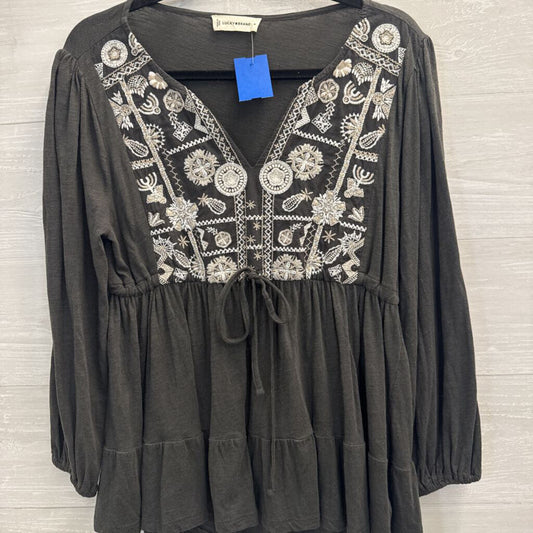 Lucky Brand Embroidered Long Sleeve Tunic Top Medium