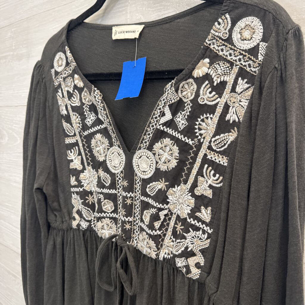 Lucky Brand Embroidered Long Sleeve Tunic Top Medium