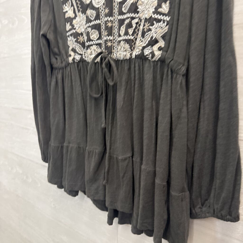 Lucky Brand Embroidered Long Sleeve Tunic Top Medium