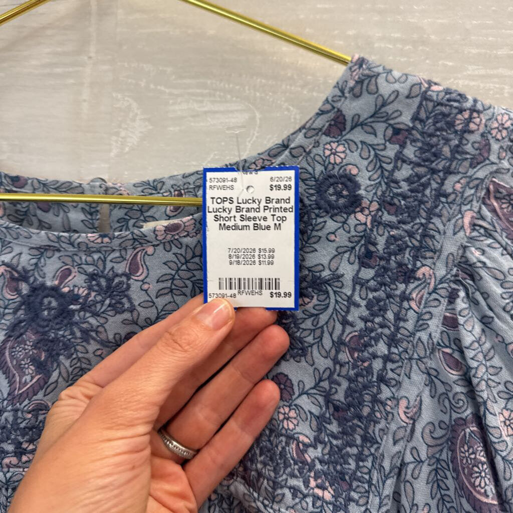 Lucky Brand Printed Short Sleeve Top Medium