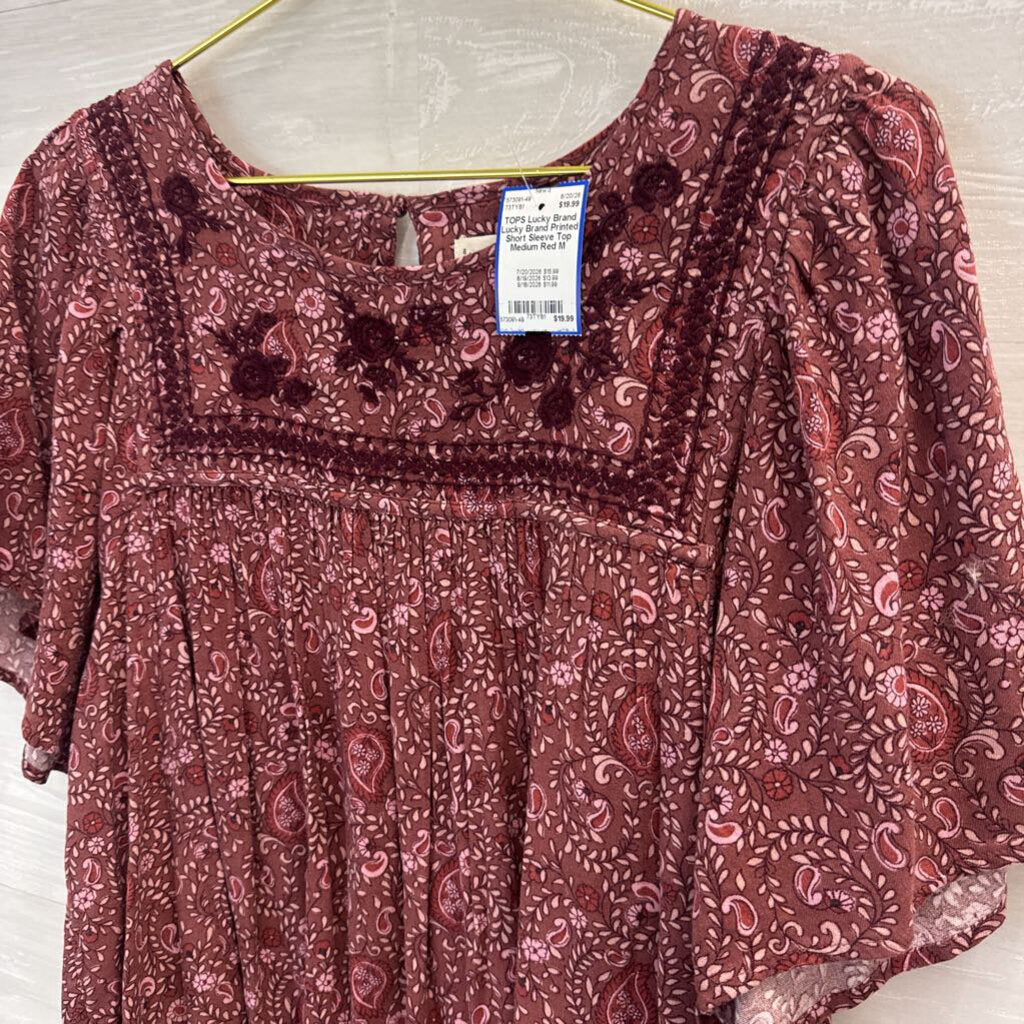 Lucky Brand Printed Short Sleeve Top Medium