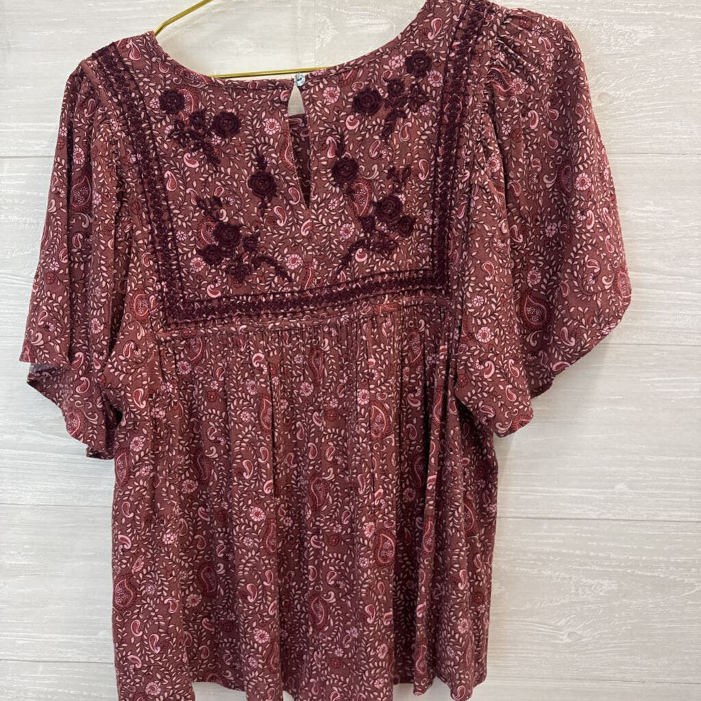 Lucky Brand Printed Short Sleeve Top Medium