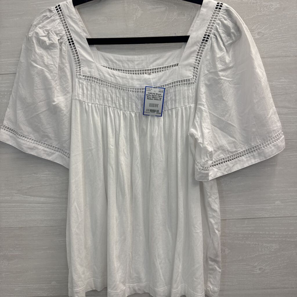 White Square Neck Short Sleeve Top Medium