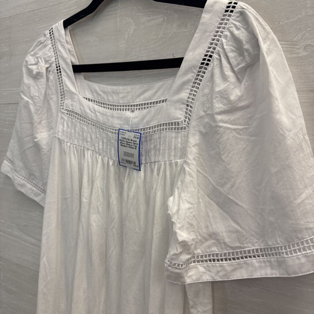 White Square Neck Short Sleeve Top Medium