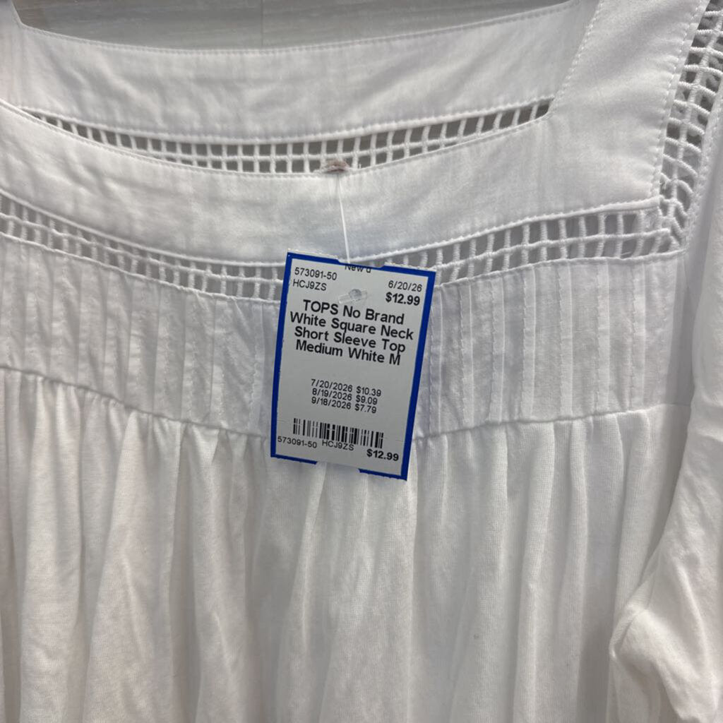 White Square Neck Short Sleeve Top Medium