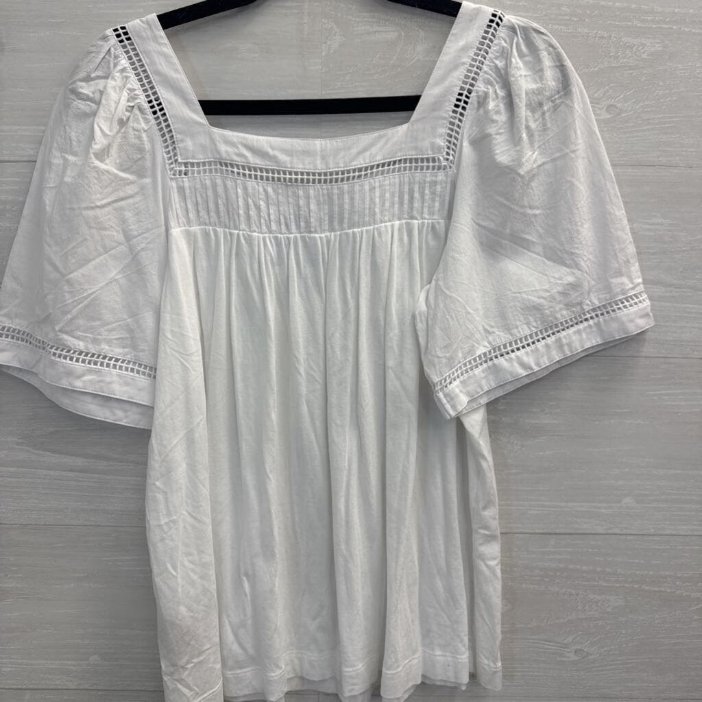 White Square Neck Short Sleeve Top Medium
