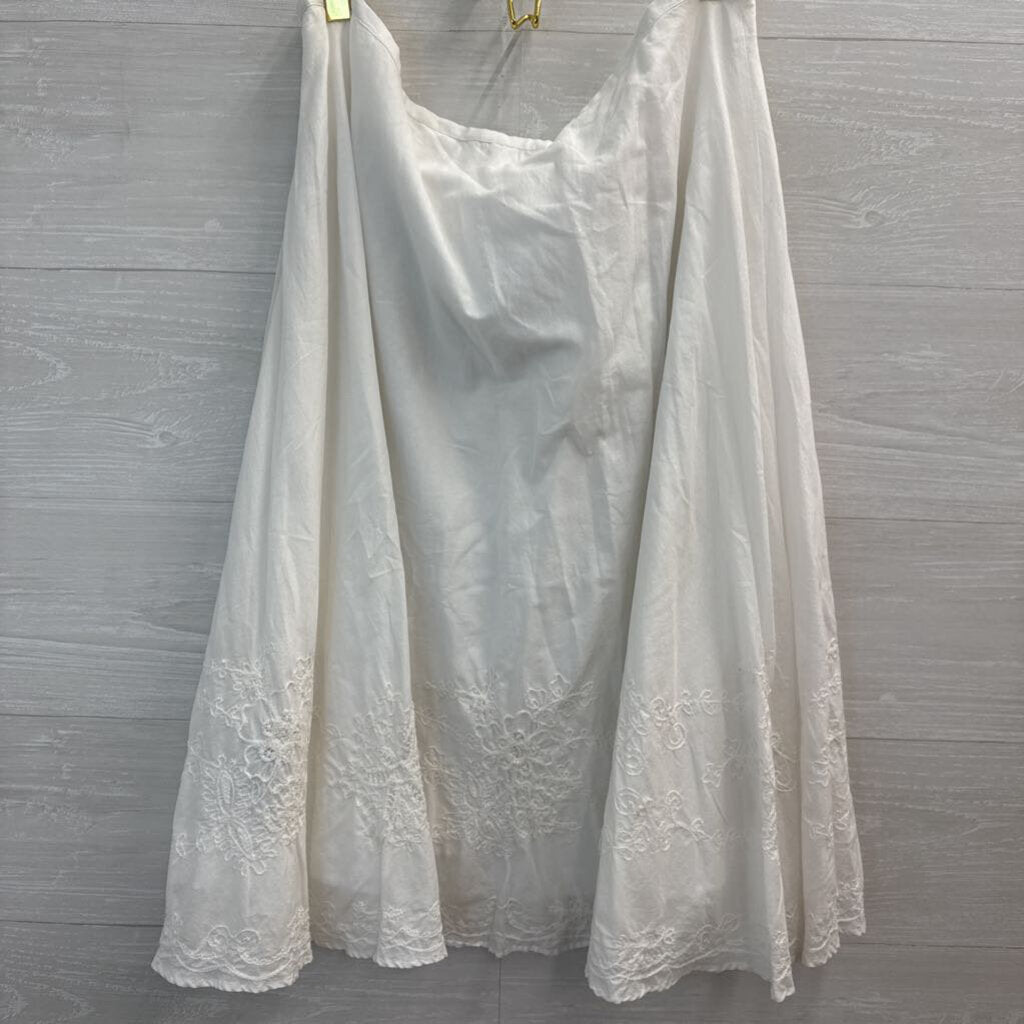 Ralph Lauren White Embroidered Midi Skirt 14