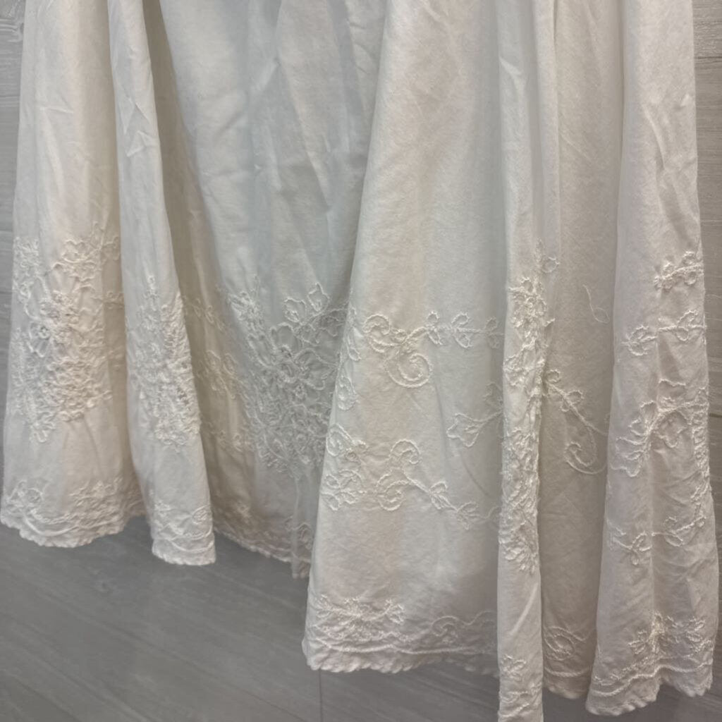 Ralph Lauren White Embroidered Midi Skirt 14