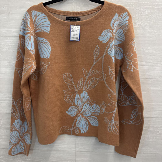 Tahari Brown Sweater With Leaf Motif Small