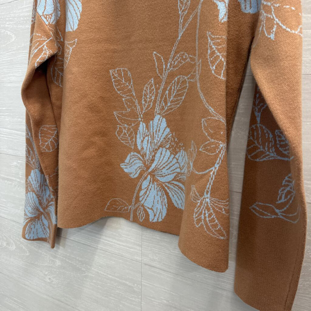 Tahari Brown Sweater With Leaf Motif Small