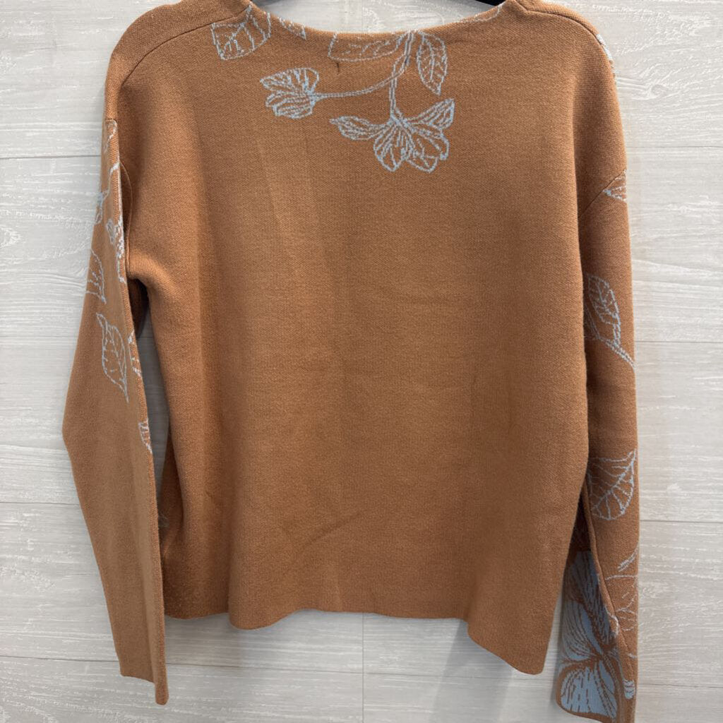 Tahari Brown Sweater With Leaf Motif Small
