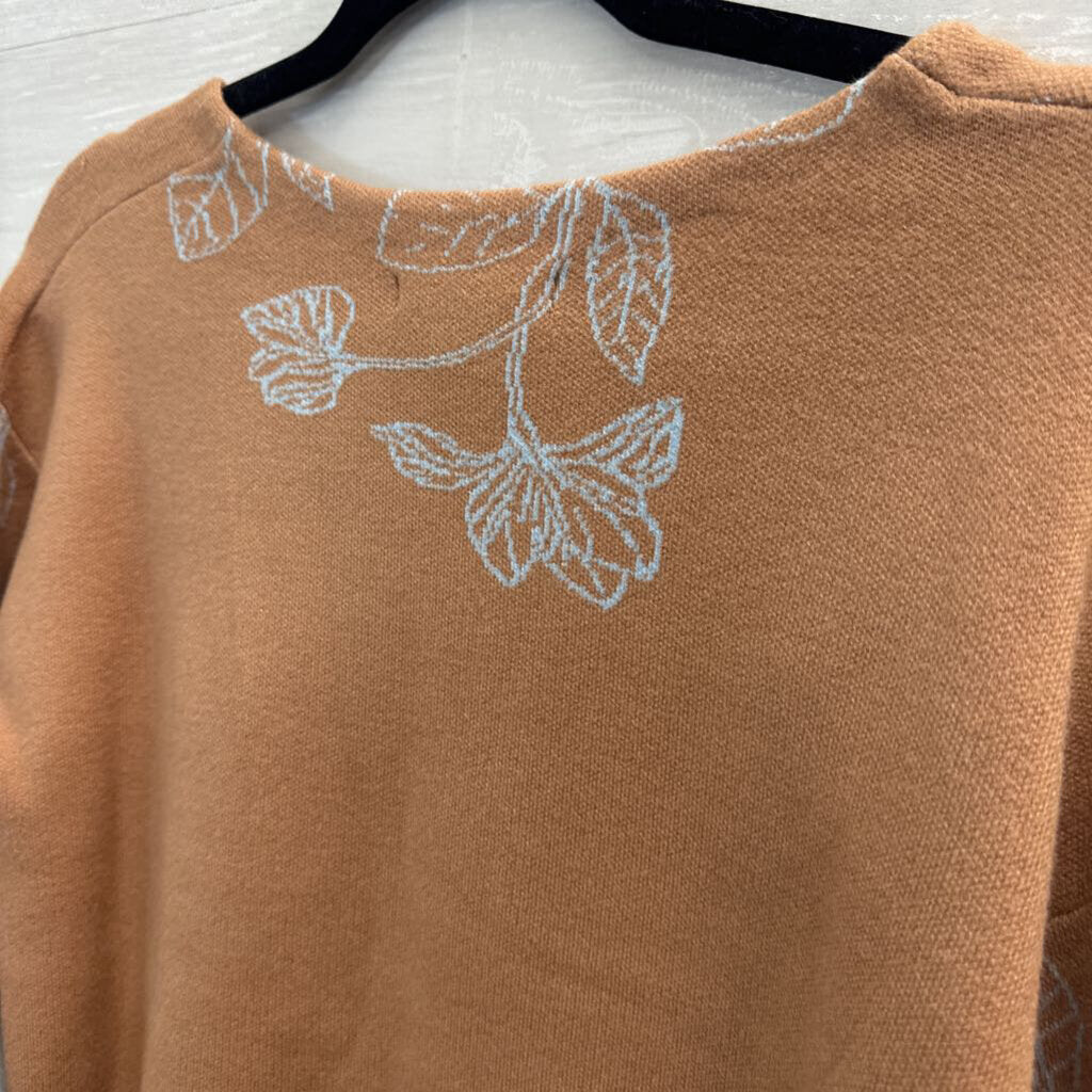 Tahari Brown Sweater With Leaf Motif Small