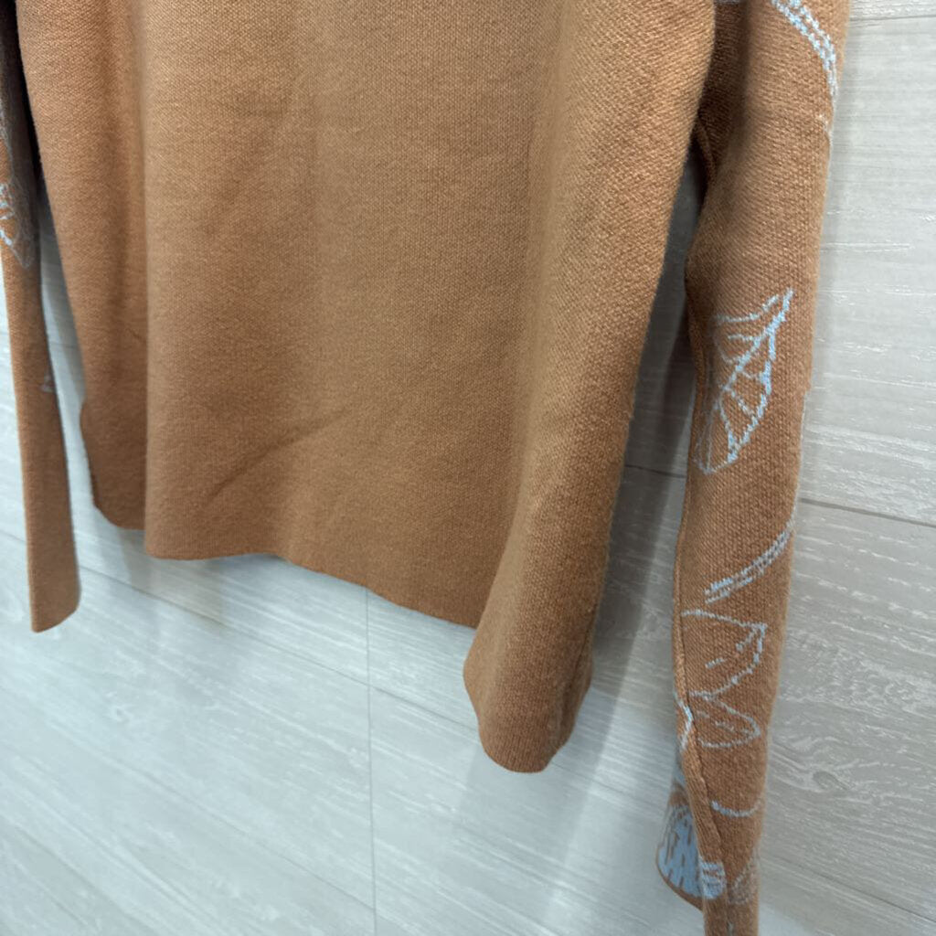 Tahari Brown Sweater With Leaf Motif Small