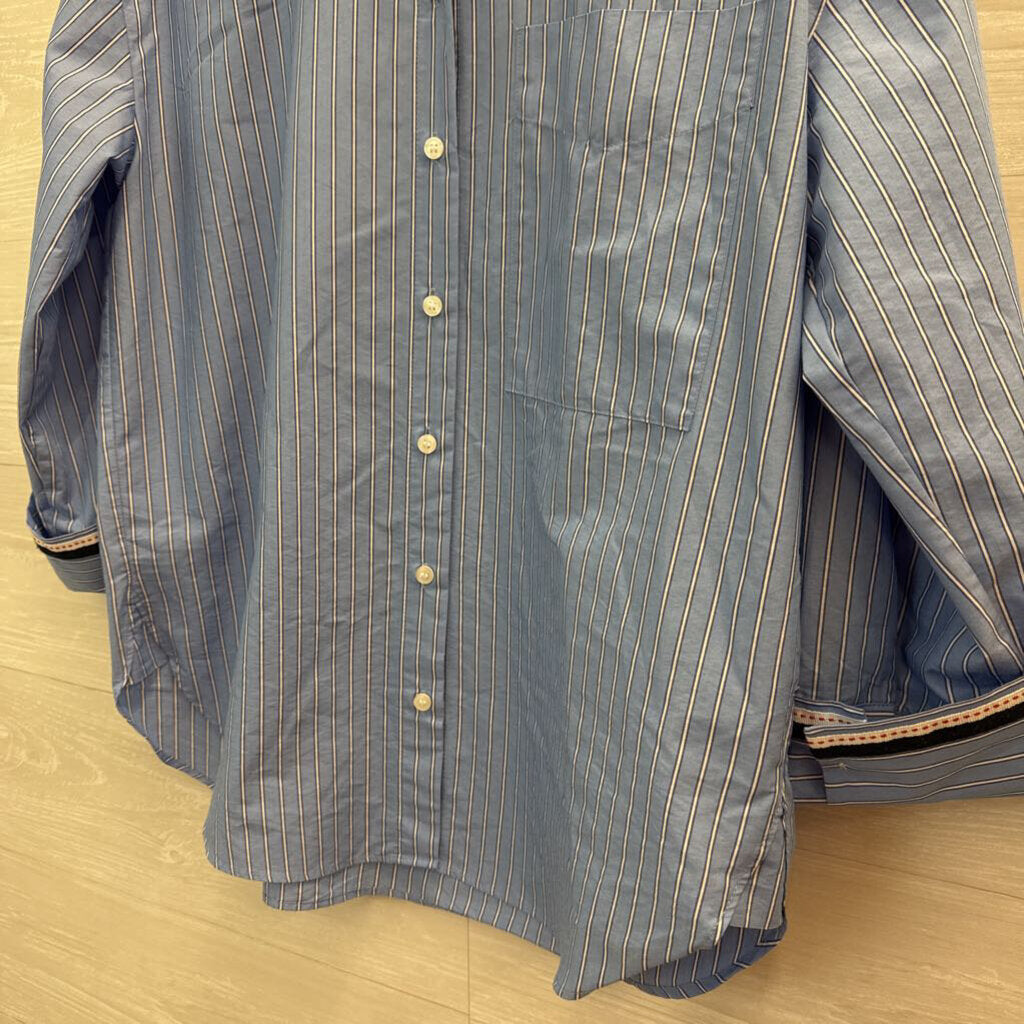 Zara Blue Striped Long Sleeve Button Up Shirt Medium