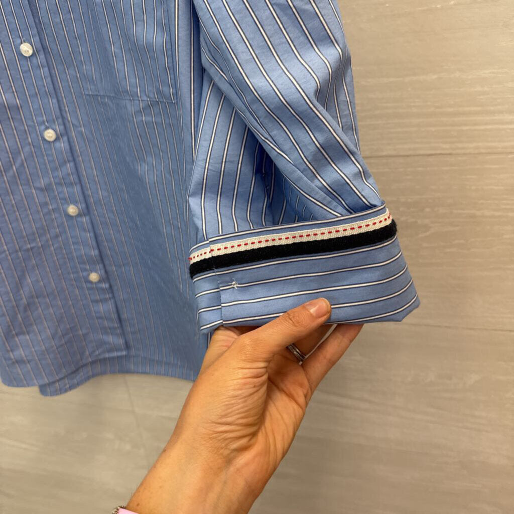 Zara Blue Striped Long Sleeve Button Up Shirt Medium