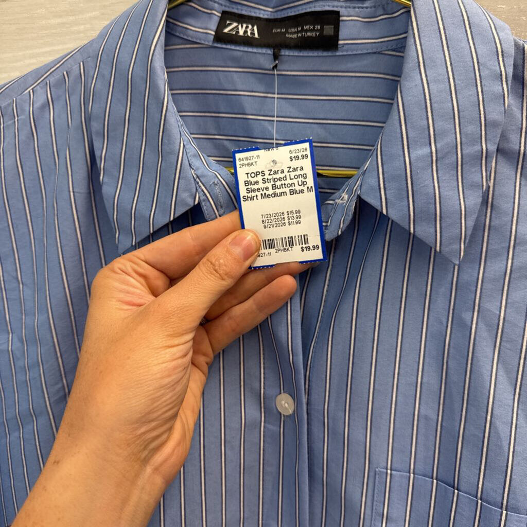 Zara Blue Striped Long Sleeve Button Up Shirt Medium