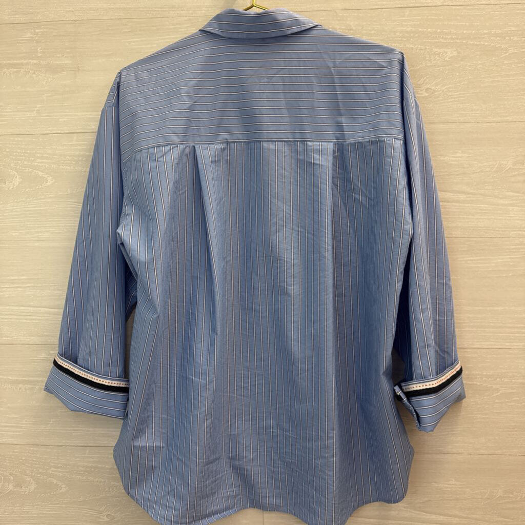 Zara Blue Striped Long Sleeve Button Up Shirt Medium