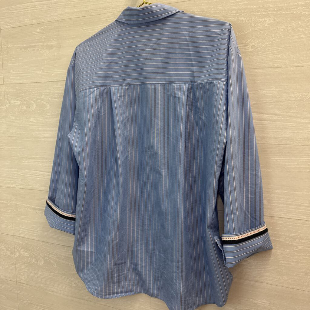 Zara Blue Striped Long Sleeve Button Up Shirt Medium