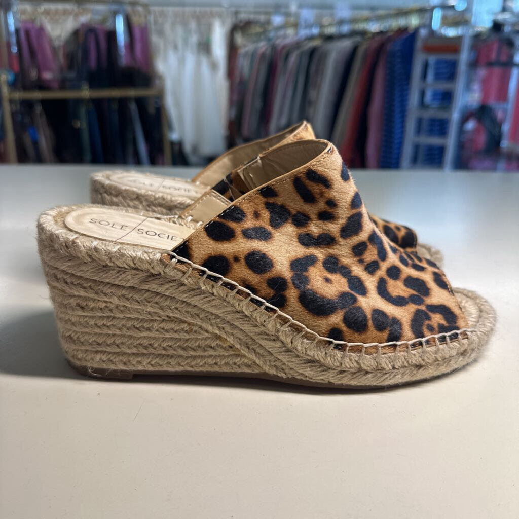 Sole Society Cheetah Print Wedge Sandals 8.5
