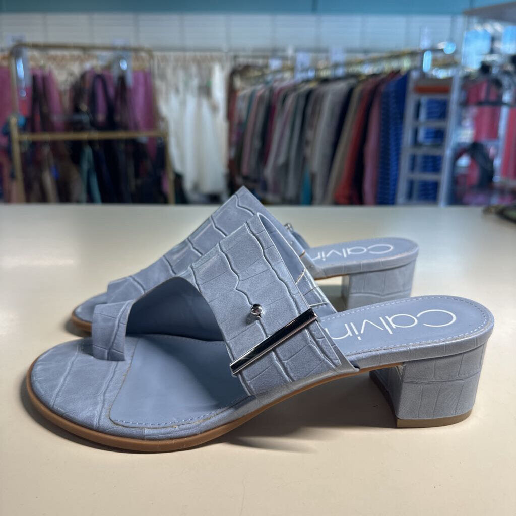Calvin Klein Blue Crocodile Block Heel Sandals 8.5