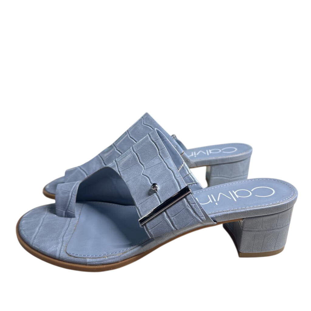 Calvin Klein Blue Crocodile Block Heel Sandals 8.5