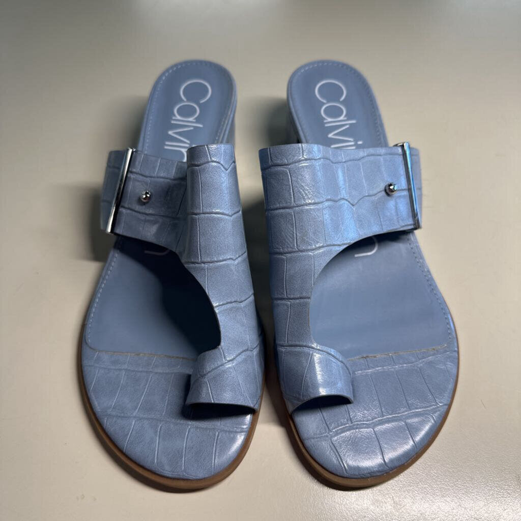 Calvin Klein Blue Crocodile Block Heel Sandals 8.5