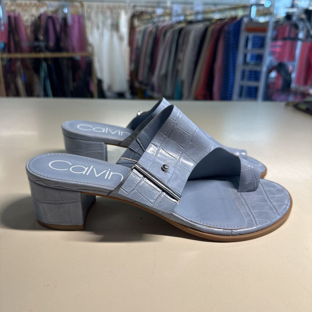 Calvin Klein Blue Crocodile Block Heel Sandals 8.5
