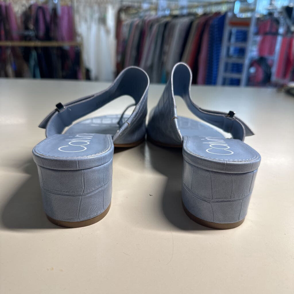 Calvin Klein Blue Crocodile Block Heel Sandals 8.5