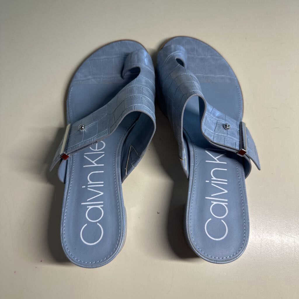 Calvin Klein Blue Crocodile Block Heel Sandals 8.5
