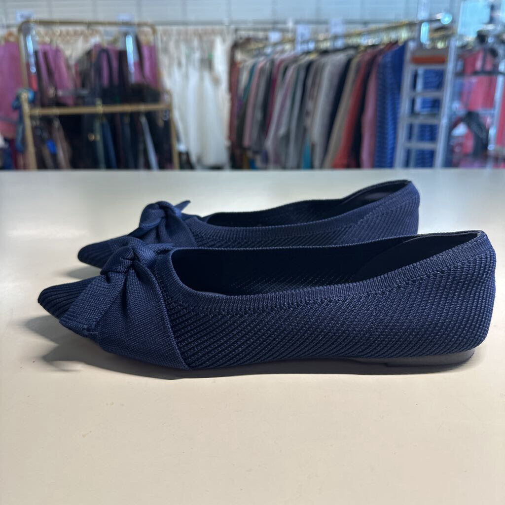Tahari Navy Knit Flats With Bow 8.5
