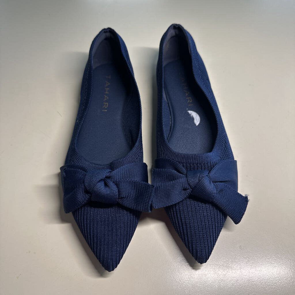 Tahari Navy Knit Flats With Bow 8.5