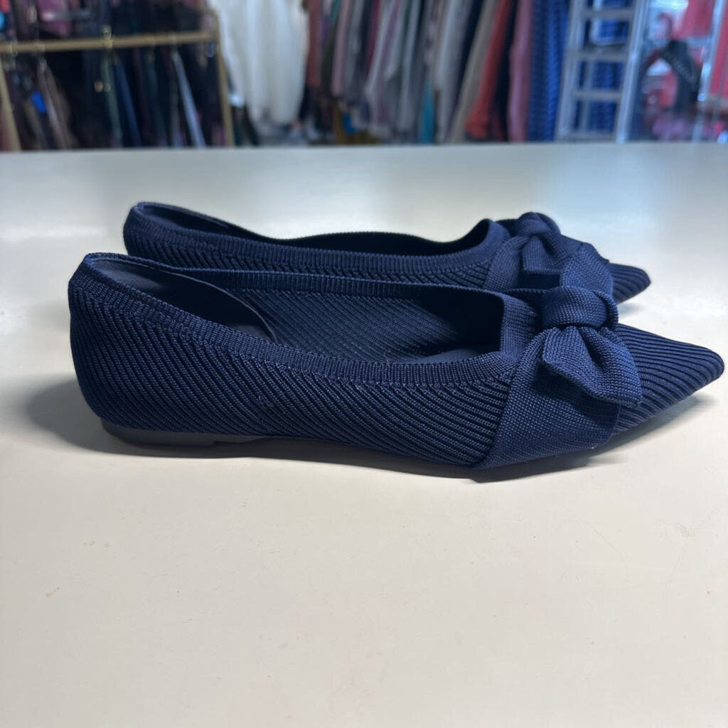 Tahari Navy Knit Flats With Bow 8.5