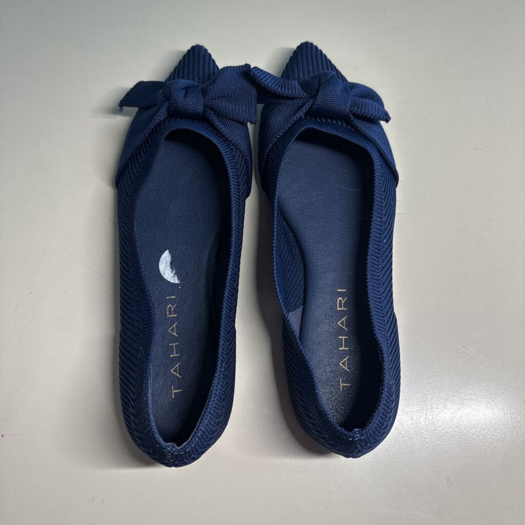 Tahari Navy Knit Flats With Bow 8.5