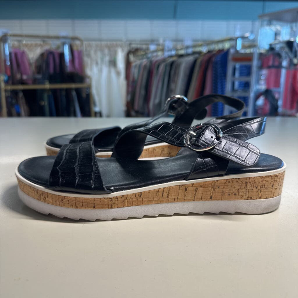 Marc Fisher Black Crocodile Sandals 8.5