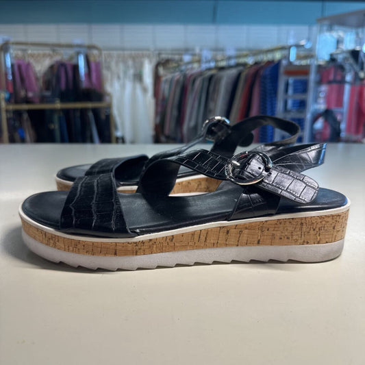 Marc Fisher Black Crocodile Sandals 8.5