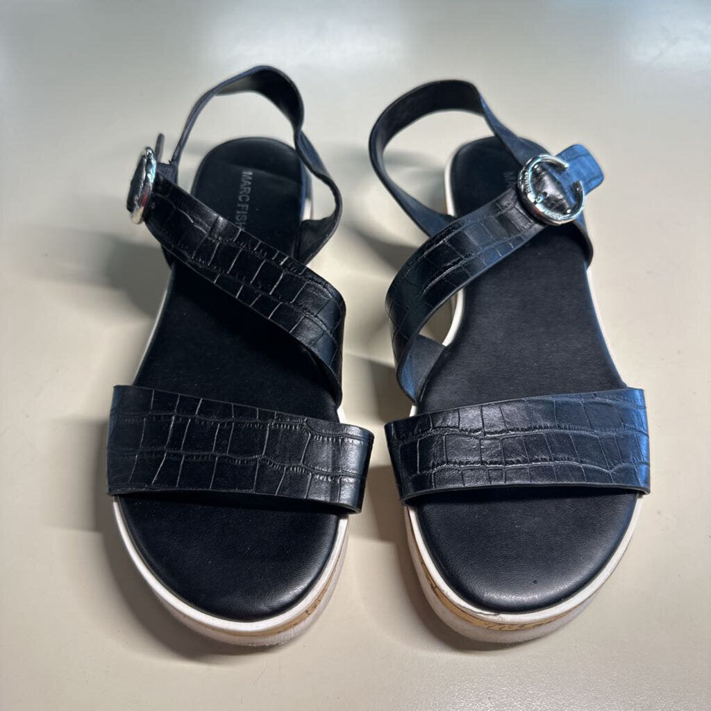 Marc Fisher Black Crocodile Sandals 8.5