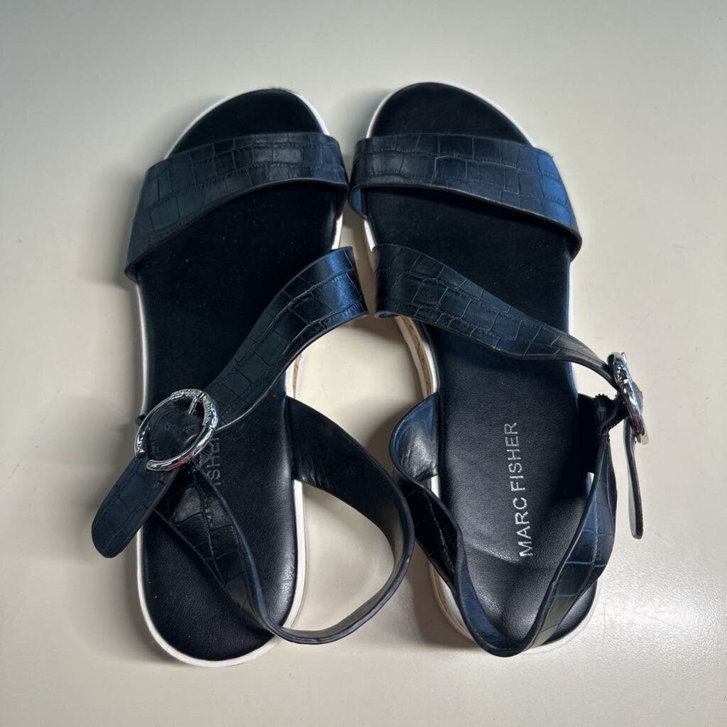 Marc Fisher Black Crocodile Sandals 8.5