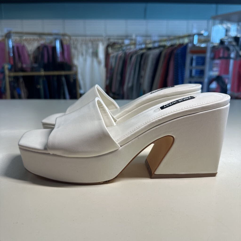 Nine West Cream Leather Platform Sandals 8.5